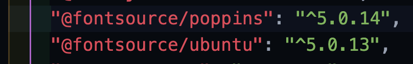 a pic shows a package.json dependency with ubuntu and poppins